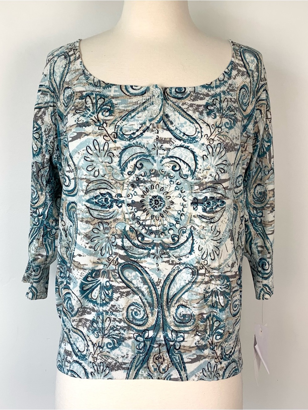 Vintage Y2K Emma James Paisley Silk Cotton Blend Knit Top Size XL NWT